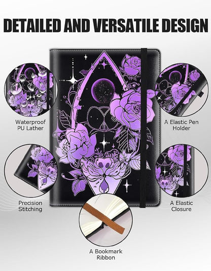 Hardcover Executive Notebooks, A5 PU Leather Lined Journal Notebook, 200 Pages Thick Paper Subject Notebooks for School,Work,Home Writing Business Notebook, Diary Book ， Purple Flower