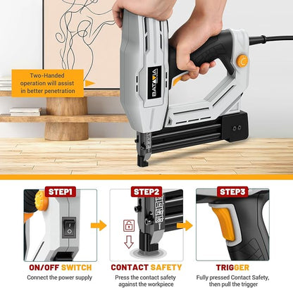 Electric Nail Gun, Batavia 2-in-1 Staple Gun Brad Nailer 18 Gauge for Heavy Duty, 120V Stapler Gun for Upholstery, Carpentry, DIY, 1/4'' Narrow Crown Staples 200pcs and Nails 800pcs Included