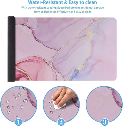 iCasso Extended Gaming Mouse Pad (35.4x15.7 in), Large 3mm Non-Slip Rubber Base Mousepad with Stitched Edges, Waterproof Keyboard Mouse Mat Desk Pad for Work, Game, Office, Home - Glitter Marble