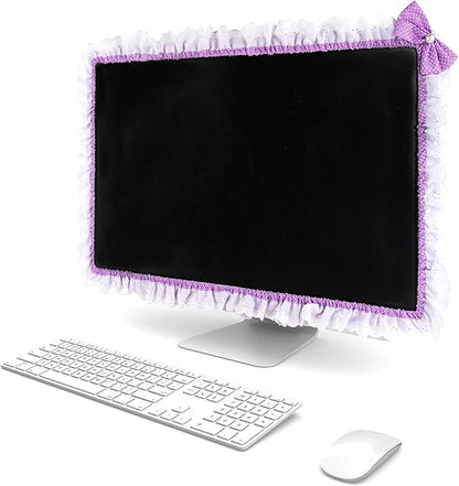 Kingshion 32"-38" Lovely Cute Computer Monitor Cover with Lovely Cute Elastic Pen Pocket Bow-knot TV LCD Screen Monitor Decoration Dust Cover Protector, Lace Fabric - purple