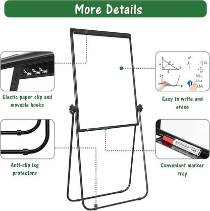Stand White Board Magnetic 40 x 28 inches Dry Erase Board Double Sided Height Adjustable Flip Chart Easel with Flipchart Hooks for Teaching Presentation Meeting, Black