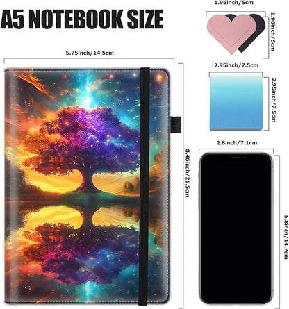Hardcover Executive Notebooks, A5 PU Leather Lined Journal Notebook, 200 Pages Thick Paper Subject Notebooks for School,Work,Home Writing Business Notebook, Diary Book ，Galactic Glade Reflections
