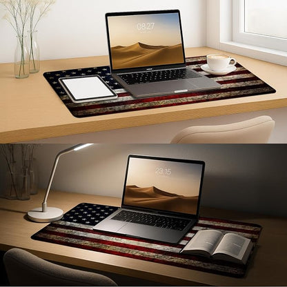 Britimes American Flag Desk Mat Deak Pad Non-Slip PU Leather Large Keyboard Mouse Pad Office Desktop Accessories for Office,Work,Home Decor(31.5"X15.7")