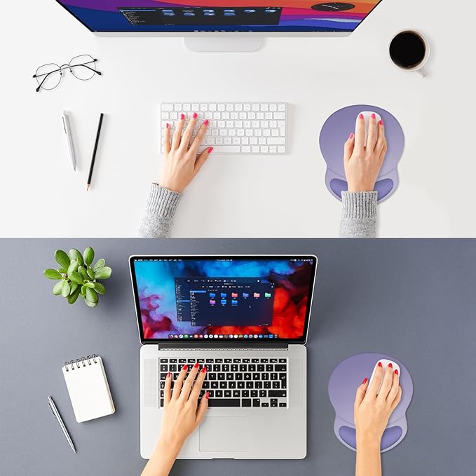 ITNRSIIET Ergonomic Mouse Pad with Comfort Gel Wrist Rest, Non-Slip PU Base, Smooth Textured Surface, Reduces Hand Fatigue & Wrist Pain, 8.7 x 7.2 Inch for Office Gaming Home, Purple Gradient