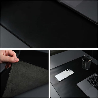 TORONATA Jersey Genuine Calfskin Leather Desk Pad, Office Desk Mat with Non-Slip Bottom, Smooth Surface for Mouse & Keyboard, Desk Protector (36x19 inches) (Black)