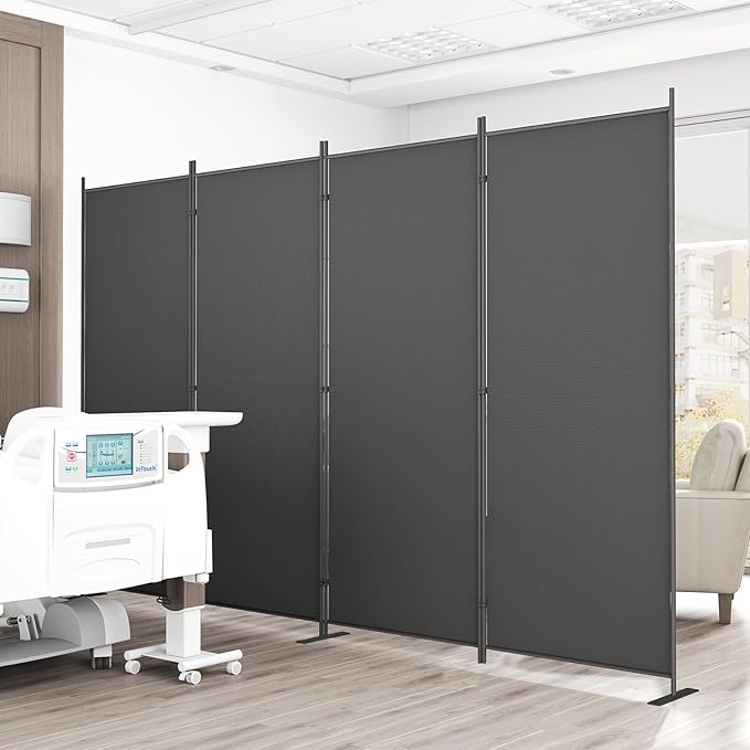 Helios&Hestia 4-Panel 6 ft Tall Indoor Folding Room Divider, Portable Privacy Screen, Freestanding Partition Separator, Temporary Wall Separation for Bedroom, Office, 136" W X 71" H, Dark Grey