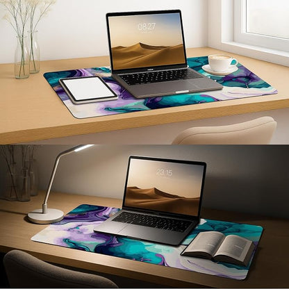 Britimes Teal and Purple Liquid Marble Desk Mat Colorful Deak Pad Non-Slip PU Leather Large Keyboard Mouse Pad Office Desktop Accessories for Office,Work,Home Decor(31.5"X15.7")