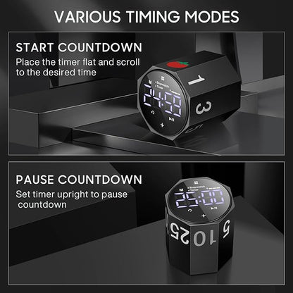 Digital Pomodoro Timer,Frosted Metal Productivity Cube Timer,1.8 In LED Digital Large Screen and Auto-rotating Display,1/3/5/10/25/30/60min & Custom Time, Silent & Alarm,for Office, Study, Work(Black)