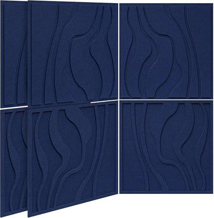 BUBOS Large Acoustic Panels, 6-Pack Soundproof Wall Panels Thickened 23.6 x 23.6 Inches, Self-Adhesive Sound Absorbing Panels Decorative for Recording Studio Office Home Theater, Navy Blue