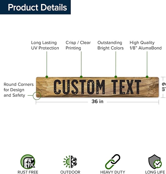 Custom Sign, Custom Street Sign, 11 Font Colors, 13 Font Styles, 4 Hole Options, 22 Sizes, 6x36 Inches, Rust Free DiBound, Fade Resistant, Made in USA by My Sign Center (Stone)