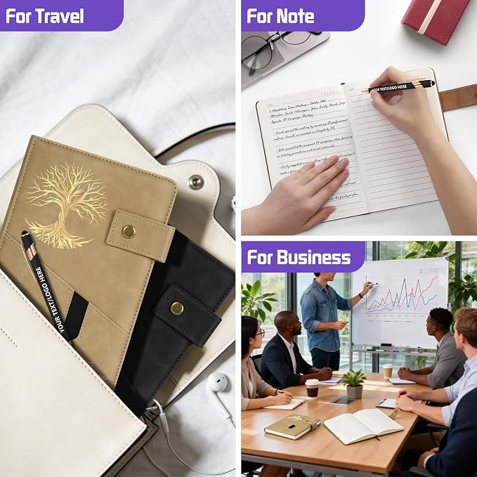 ENOMY Personalized Notebook & 10 PC Pens Set A5 Notebook with Ribbon Bookmark PU Leather Custom Notebook Cover for College Graduation Birthday Business Gifts, Light Blue