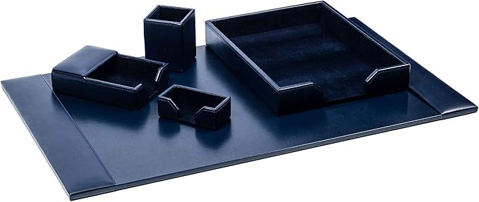 DACASSO Bonded Leather Desk Set - Luxury Leather Desk Pad & Desk Organization Essentials (Navy Blue, 5 Piece)