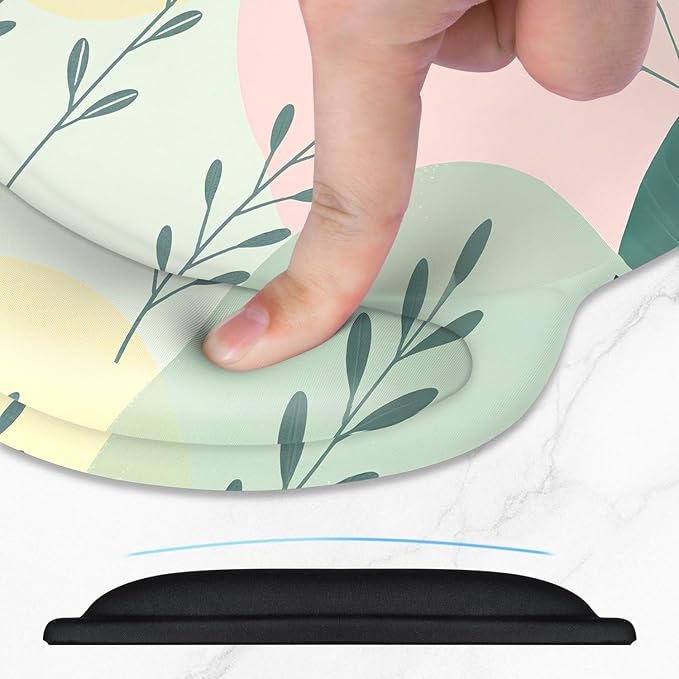 ITNRSIIET Ergonomic Mouse Pad with Comfort Gel Wrist Rest, Non-Slip PU Base, Smooth Textured Surface, Reduces Hand Fatigue & Wrist Pain, 8.7 x 7.2 Inch for Office Gaming Home, PastelFoliage