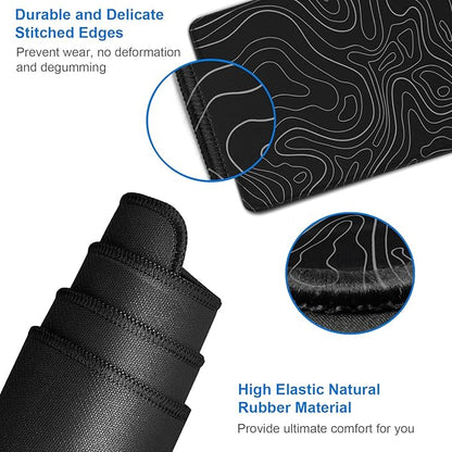 Large Extended Gaming Mouse Pad, 31.5x15.7 inch Computer Keyboard Mouse Mat, Water Resist Non-Slip Mousepad Rubber Base Long XXL Desk Mouse Pad for Gaming, Office & Home, Black White Lines