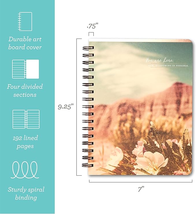 Compendium Spiral Notebook - You are here. Now, everything is possible. — A Designer Spiral Notebook with 192 Lined Pages, College Ruled, 7.0”W x 9.25”H