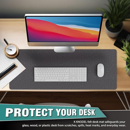 K KNODEL Felt Desk Mat, Large Desk Pad Protector, Office Computer Desk Mat for Keyboard, Non-Slip Mouse Pad (Dark Gray, 31.5"x11.8")