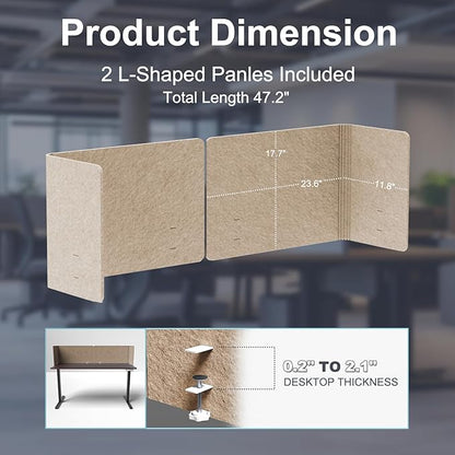 ERGO COLLECT Desk Privacy Panel,2PCS L-Shaped Clamp-On Office Desk Divider,2-in-1 Adjustable Acoustic Desktop Partition Or Under Desk Modesty Screen,for Office,Home,Felt(Dark Camel, 47.2" x 17.7")