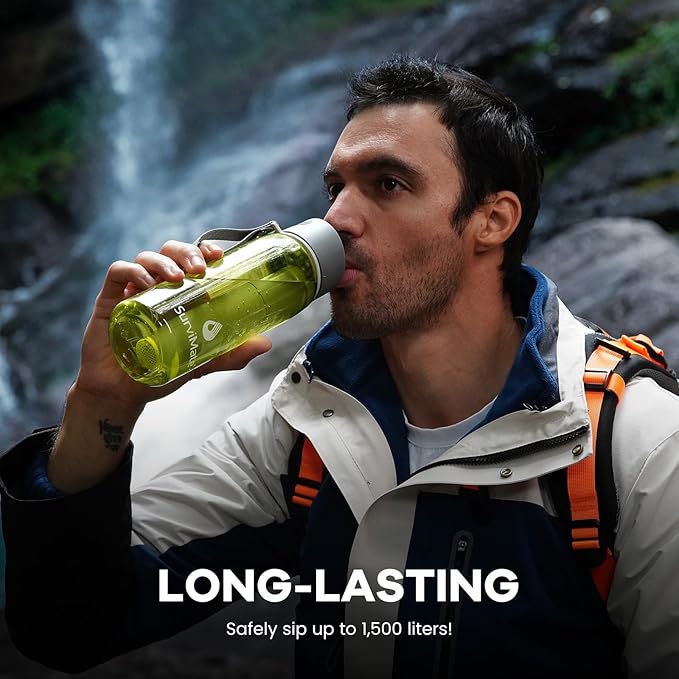 SurviMate 5-Stage 0.01μm Ultra-Filtration Filtered Water Bottle, BPA-Free Material, NSF/ANSI 42&372 Certified, Portable Water Filter Bottle for Survival, Camping, Hiking, and Emergency Use
