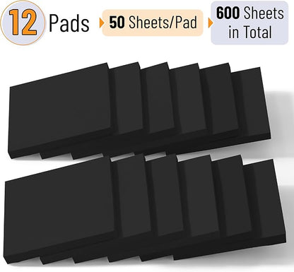 Mr. Pen- Sticky Notes, 3"x3", 12 Pads, 600 Sheets, Black, Sticky Notes Bulk | Self-Stick Note Pads, Perfect for Office, School, Home, Study & Organization