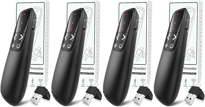 (4 Units) Wireless Presentation Clicker PowerPoint Presenter Remote: Clicker with Red Laser Pointer Long Range PPT Control -Power Point Google Slide Advancer for Mac Laptop PC Computer Keynote