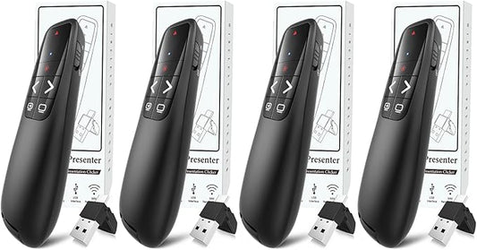 (4 Units) Wireless Presentation Clicker PowerPoint Presenter Remote: Clicker with Red Laser Pointer Long Range PPT Control -Power Point Google Slide Advancer for Mac Laptop PC Computer Keynote