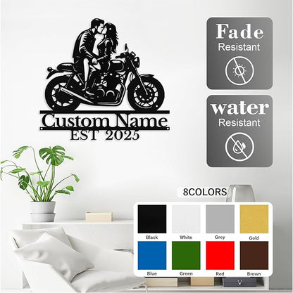 Custom Motorcycle Couple Metal Signs Personalized Biker Couple Name Sign Custom Garage Decor Motorbikes Wall Art Decor Motorcycle Sign Wedding Valentine's Day Gift for Couples
