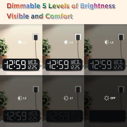 Peakeep Digital Alarm Clock for Bedrooms, Date Day of Week Large Display Numbers 6 Brightness Dimmer, 5 Volume Loud for Heavy Sleepers, 8 RGB Colors Electric Desk Clock Battery Backup, Auto DST