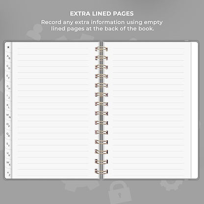 Clever Fox Password Book Spiral – Internet Address & Password Organizer with Laminated Alphabetical Tabs – Password Keeper Journal – Hardcover, Medium Size, 6.1x7.7” (Gray)