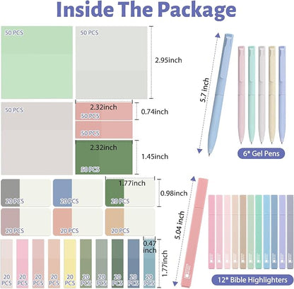 DazSpirit 12 Pastel No Bleed Bible Highlighters and 6 Color Pens with 620 Sheets Transparent Sticky Notes, Bible Journaling Kit, Aesthetic Colored Labels for School Office Annotating Books Supplies | Bible Journaling Kit, Bible Study Supplies, Aestheti...