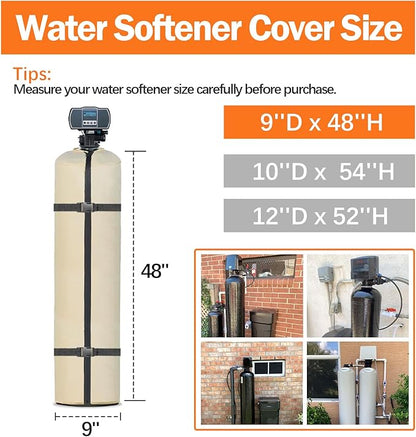 Water Softener Cover Outdoor Insulated, 3 Layers Insulation Water Softener Tank Jacket, Water Softener Covers for Outside Units, 9''D x 48''H(Cover Only)- Beige