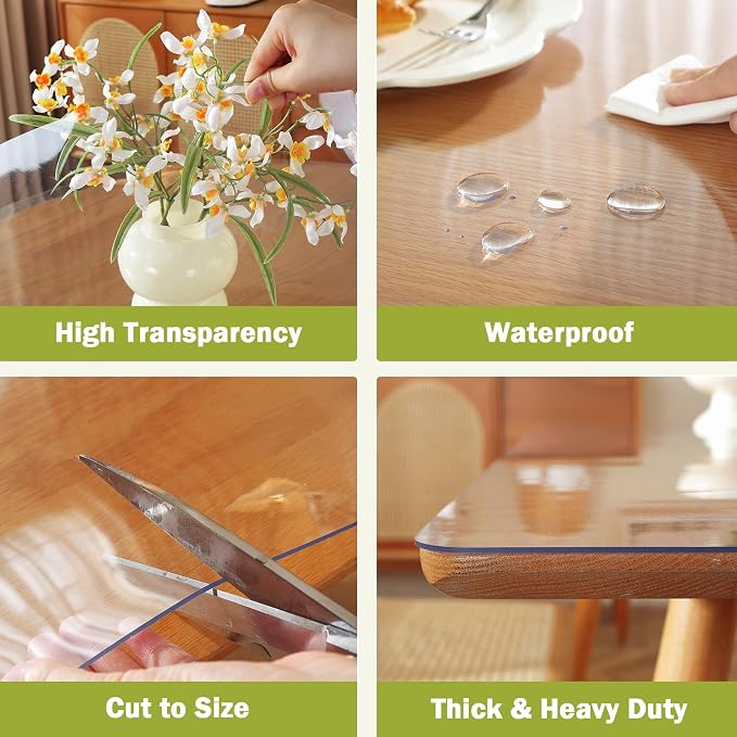 OstepDecor Clear Table Cover Protector 17 x 36 Inch, 1.5mm Thick Plastic Table Cover, Dining Table Protector Pad, Waterproof & Easy Cleaning PVC Desk Mat for Dresser, Coffee & Kitchen Wooden Tabletop