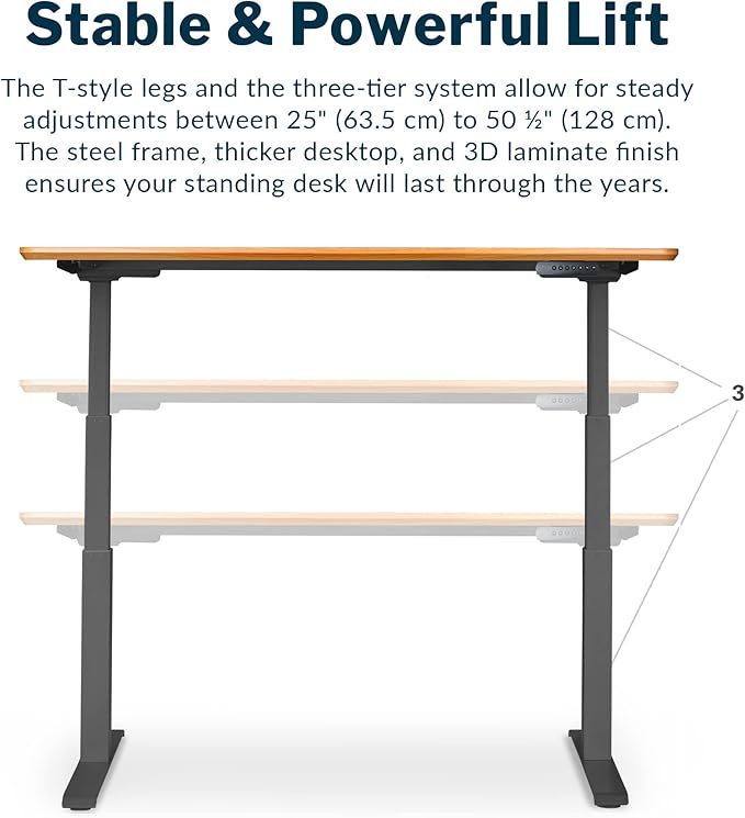 Vari Classic Electric Standing Desk - VariDesk Height Adjustable Sit/Stand Desk - Dual Motor with Memory Presets, Stable T-Style Legs - Gaming or Home Office Workstation - 60”x30”, Butcher Block
