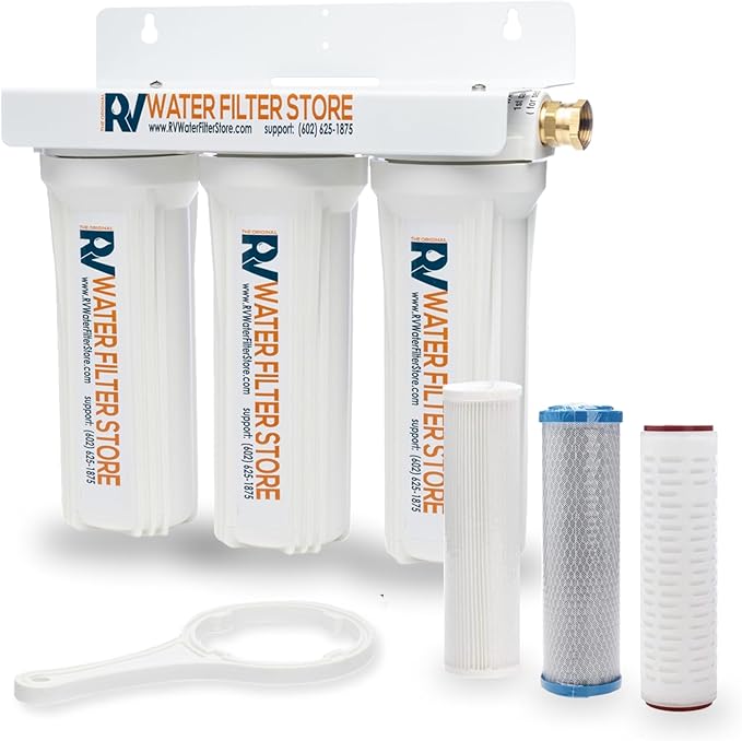 Enhanced Virus Hero South of The Border RV Water Filtration System 3-Stage Filtration, 0.2 Micron Virus Removal, Chlorine Reduction, & Heavy Metal Removal – Ideal for RVs, Motorhomes, & Campers