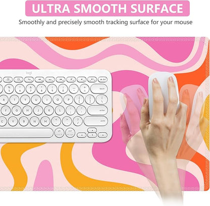 iCasso Large Mouse Pad (35.4x15.7 in), Desk Mat Gaming Mousepad with Stitched Edges, Keyboard Mouse Mat Desk Pad for Work, Game, Office, Home-Pink Topographic