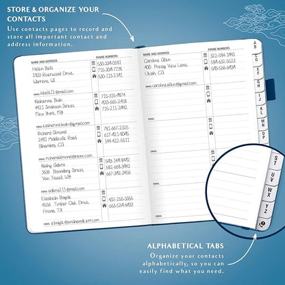 Legend Planner Address Book with Alphabetical Tabs –Telephone Contacts Book for Phone Numbers, Addresses, Passwords, Medium (Mystic Blue)
