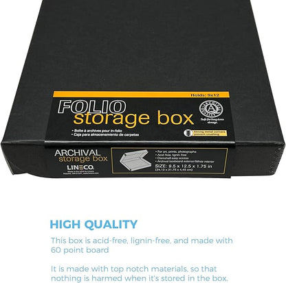 Lineco Archival Folio Storage Box. Metal Edge Archival Boxboard, Clamshell Lid. 9.5 x 12.5 x 1.75 inches.