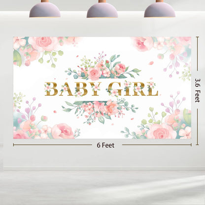 Baby Shower Decorations for Girl，242 PCS of Floral Girl Baby Shower Decorations Party Supplies with Background,Disposable Tableware（25 guests),"It's A Girl" Banner, Balloons Wreath and Tablecloth