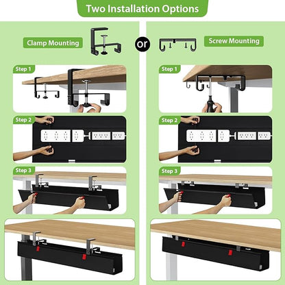 KEEGH Large 36" Under Desk Cable Management Tray - Under Desk Cord Organizer - Clamp/Screw Mount - Support Upto 70lbs - Fabric Wire Management - Gaming/PC Cable Raceways - Cord Hiders for Office/Home