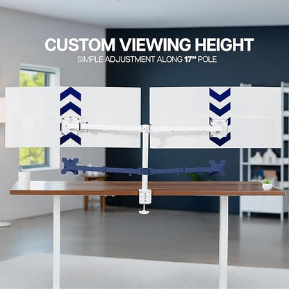 VIVO Dual Ultrawide Monitor Desk Mount, Heavy Duty Fully Adjustable Steel Stand, Holds 2 Computer Screens up to 38 inches and Max 22lbs Each, White, STAND-V038W
