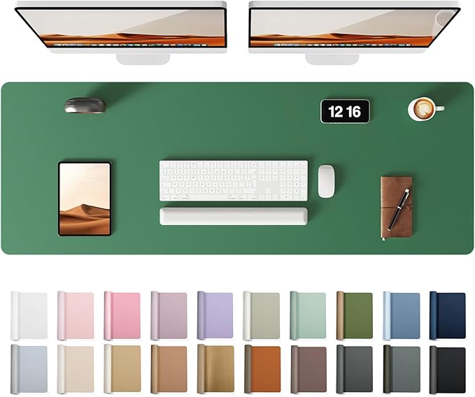 YSAGi Leather Desk Pad Protector, Office Desk Mat, Large Mouse Pad, Non-Slip PU Leather Desk Blotter, Laptop Desk Pad, Waterproof Desk Writing Pad for Office and Home (Jade Green, 47" x 17")