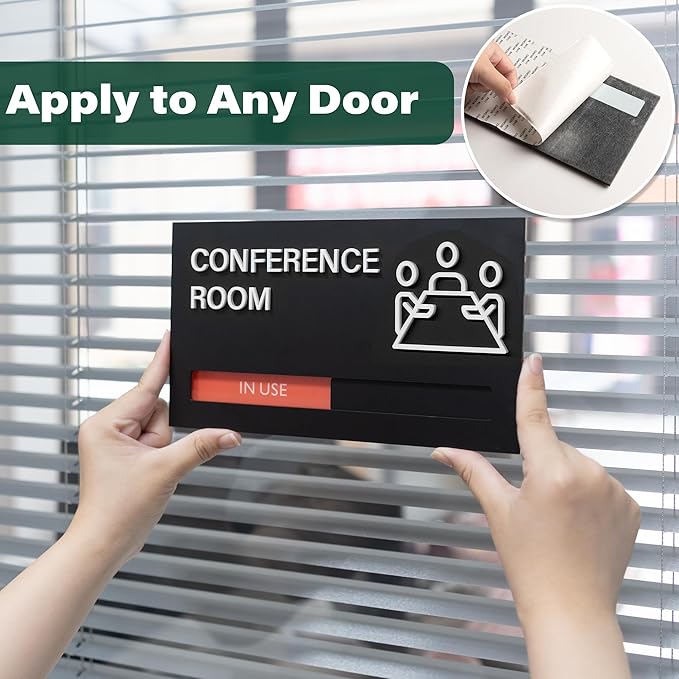 Office Conference Room Door Signs, Meeting in Progress Door Sign, In Use Available Slider Indicator - Occupied or Vacant Status, 8.8" x 4.9"