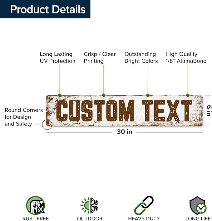Custom Sign, Custom Street Sign, 11 Font Colors, 13 Font Styles, 4 Hole Options, 22 Sizes, 6x30 Inches, Rust Free DiBound, Fade Resistant, Made in USA by My Sign Center (Rustic)