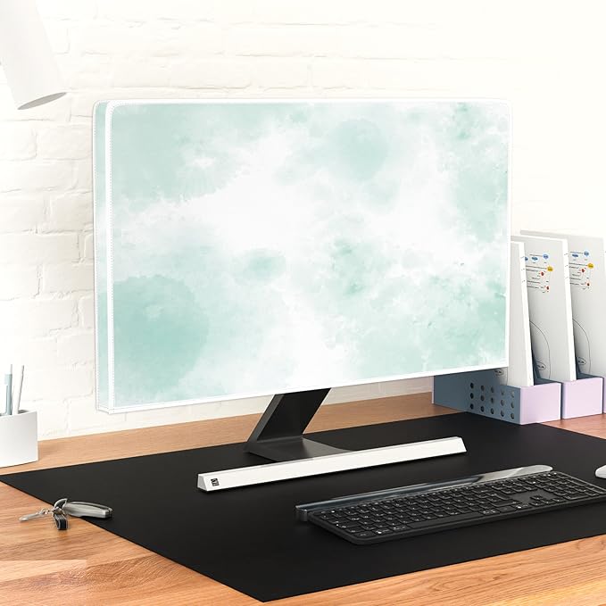 Baocicco Abstract Watercolor Waterproof TV Display Screen Cover 75 Inch Cyan Marble Dip Dyeing Dust Proof TV Covers for Television Screen Anti-Static Dustproof Protective，Mint Green