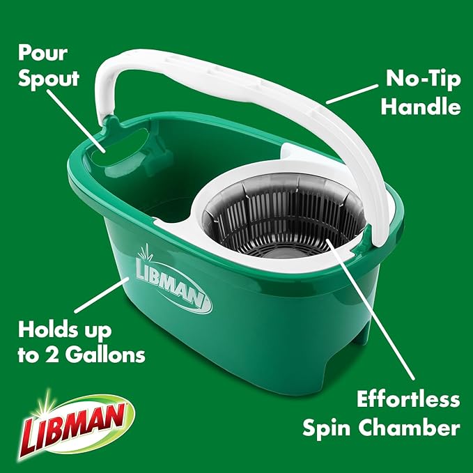 Libman Tornado Spin Mop System with 2 Refill Heads, Microfiber Spinning Mop and Bucket with Wringer Set for Home, Floor Cleaning of Hard-Wood, Laminate, Tile, All Surface Cleaner, 3 Total Mop Heads