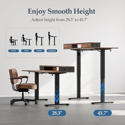 Klicelor 63 Inch Electric Standing Desk with Drawers, Adjustable Height Small Sit Stand Desk for Home Office, Compact Computer Workstation with Storage– Rustic Brown