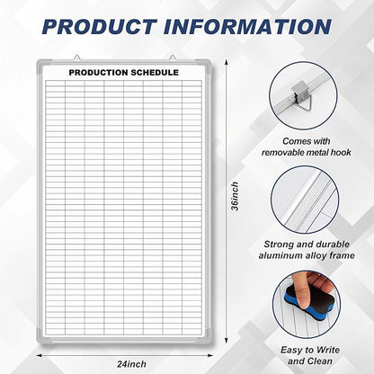 Lined Whiteboard Blank Grid Aluminum Frame Dry Erase Board Reusable Wall Mounted Board for Scheduling, to Do Lists Weekly Planning Home Work(36 x 24 Inch,Product Schedule)