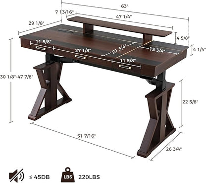 EUREKA ERGONOMIC Ark SWS Standing Desk, 63 inch Executive Desk w Drawers,Modern X-Shaped Leg Luxury Home Office Computer Desk w Monitor Stand,Colorblock Smoked Oak
