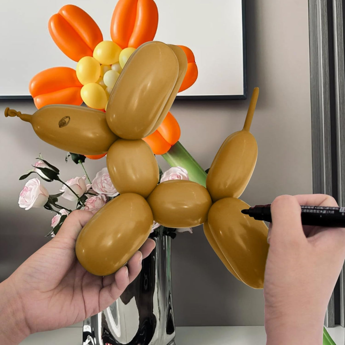 100Pcs 260 Balloons Long Balloons for Balloon Garland Thickening Latex Twisting Balloon, Brown long balloons for tying Animals Modeling Halloween Christmas Party Decorations. (Card base color)