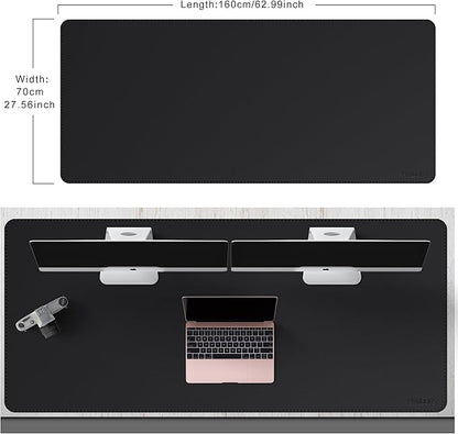 Mydours Giant Desk Mat, 63 x 28 inch Extended PU Leather Desk Pad, Gaming Desk Mat for Home Office Desk, Mouse Pad for Home Office & Computer Workstation, Extra Pad for Standing Desk (Black)
