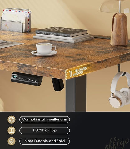 OffiGo 79 Inch Executive Electric Standing Desk, Height Adjustable Desk with Power Outlet & 1.38" Thick 3-Piece Desktop, Sit Stand Computer Desk for Home, Office, Conference Room, Rustic Brown
